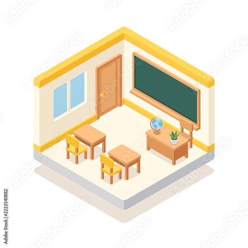 Isometric Classroom Interior Clipart Illustration