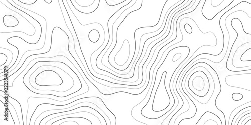Topographic map contour lines representing terrain elevation on a plain white background with landscape mapping