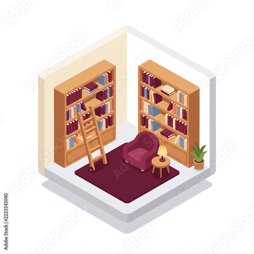 Isometric Library Interior Clipart Illustration