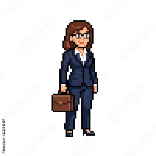 businesswoman with briefcase in 8 bit style