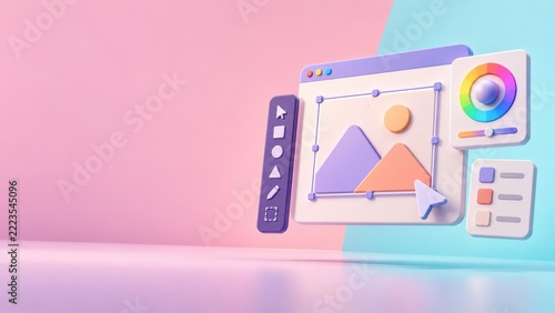 3d design interface icons on pastel background