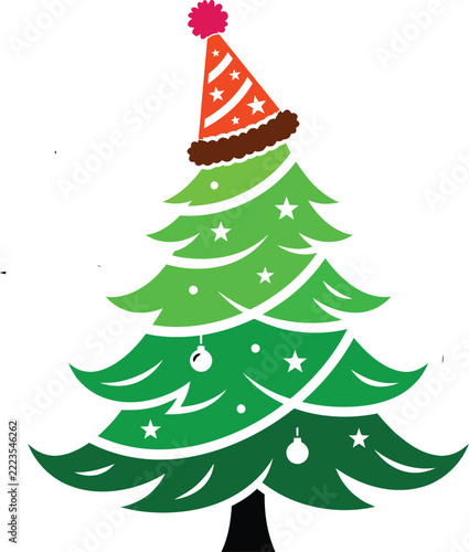 Christmas Tree Party Hat Star Ornament Evergreen Green Festive Decoration