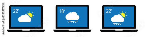 Weather forecast on laptop icon illustration