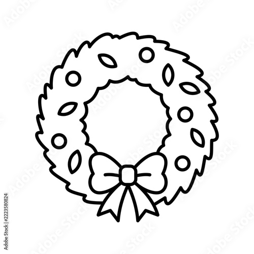 Wreath with bow line art icon.