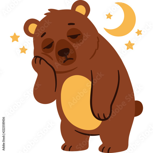 Funny Tired and Annoyed Bear Animal Character