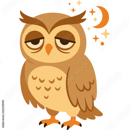 Funny Tired and Annoyed Owl Animal Character