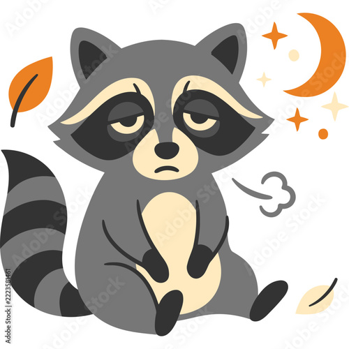 Funny Tired and Annoyed Raccoon Animal Character