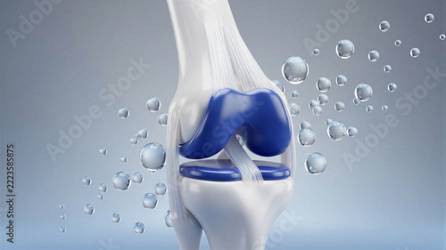 Knee Joint Cartilage Protection and Hyaluronic Acid Hydration 3D Illustration