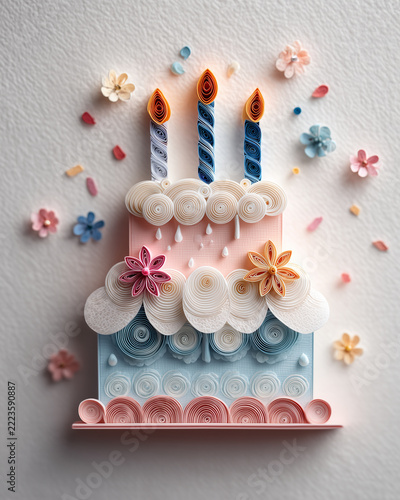 Paper quilling art of birth cake