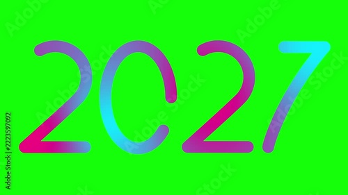 Animated pink blue symbol of numbers 2027 year. Icon is drawn. Looped video. Vector illustration isolated on green background. 