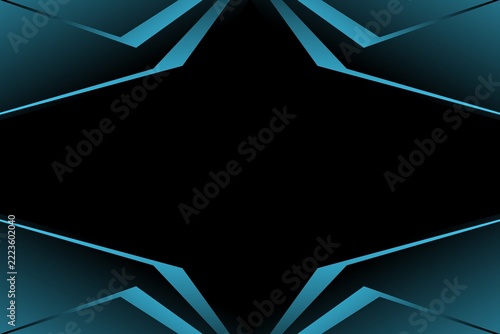 Modern geometric tech border wallpaper. Digital abstract backdrop with bright cyan neon lines on dark background