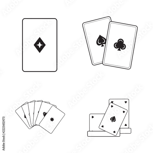 Playing cards with diamond heart club and spade suits in black outline