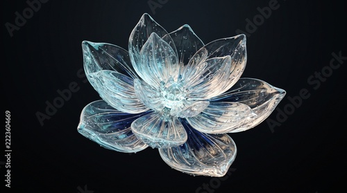 Bioluminescent Crystal Flower with Translucent Glass Petals