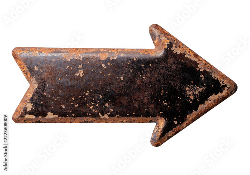 Vintage metal arrow sign blank flat surface isolated on a transparent background.