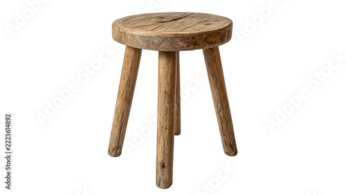 Obraz na plátně Classic minimalist round brown wooden stool chair furniture isolated on transpar