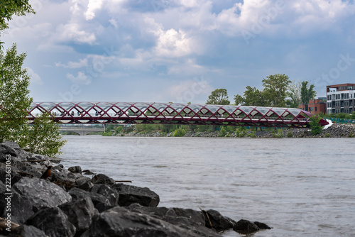 The Peace Bridge, a pedestrian and bicycle bridge that spans the Bow River in Calgary, Alberta, Canada