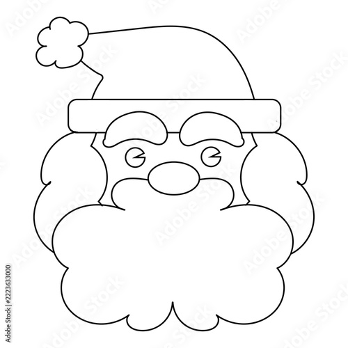 Santa Claus’s face with a hat and beard in line art style, a festive character for Christmas cards, illustrations, patterns, and seasonal designs