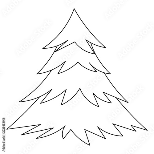 Stylized Christmas tree drawn in line art style, a isolated graphic element for cards, patterns, decorations, and festive compositions