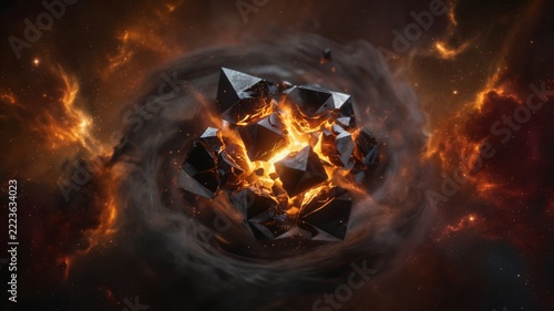 Explosive geometric shapes in fiery cosmic vortex