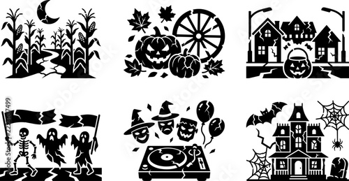 Set of six halloween themed graphic icons
