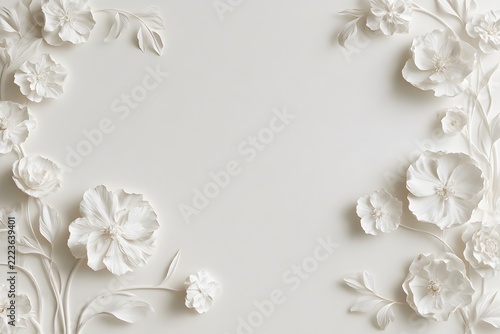 Minimalist White Embossed Floral Background with Copy Space