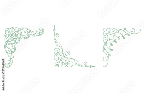 Light Green Vintage Calligraphic Corner Frames Vector Set, Elegant Flourish Border Collection