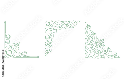 Light Green Vintage Calligraphic Corner Frames Vector Set, Elegant Flourish Border Collection