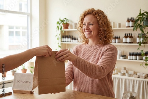 Sustainable Beauty Shop Customer Receiving Eco-Friendly Packaging