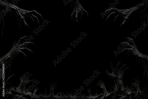 Creepy dark monster hands and long claws framing a transparent Halloween layer