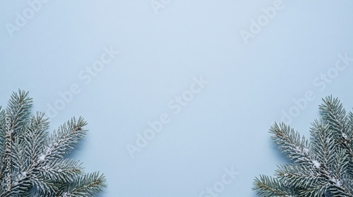 Snow covered evergreen trees against a pale blue winter sky creating a serene landscape