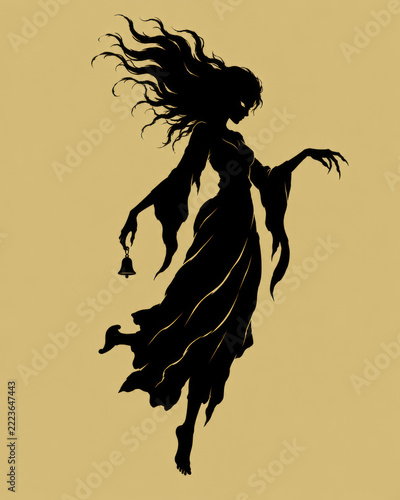 Gothic Shadows in Silhouette — Churel, Floating Female Revenant with Long Hair and a Reversed Foot in South Asian Folklore