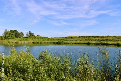 The quiet lake in the countryside on a sunny day.