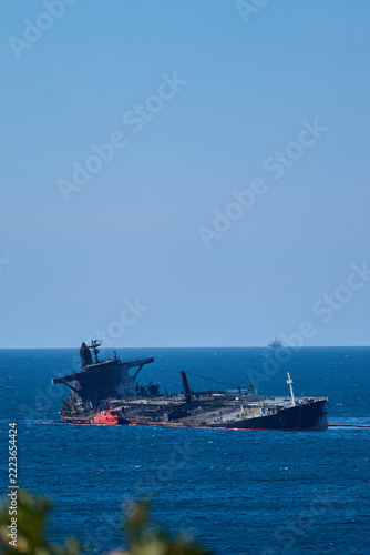 Damaged Oil Tanker Partially Sunk in the sea