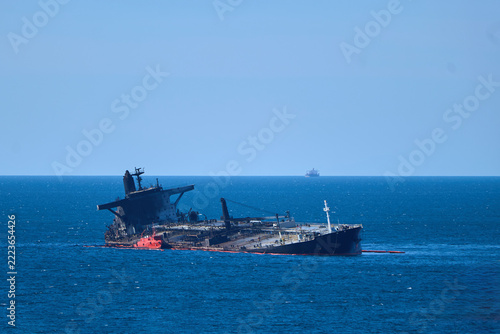 Damaged Oil Tanker Partially Sunk in the sea