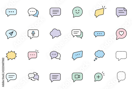 Chat bubble icons set with pastel colors for modern communication and messaging interface.