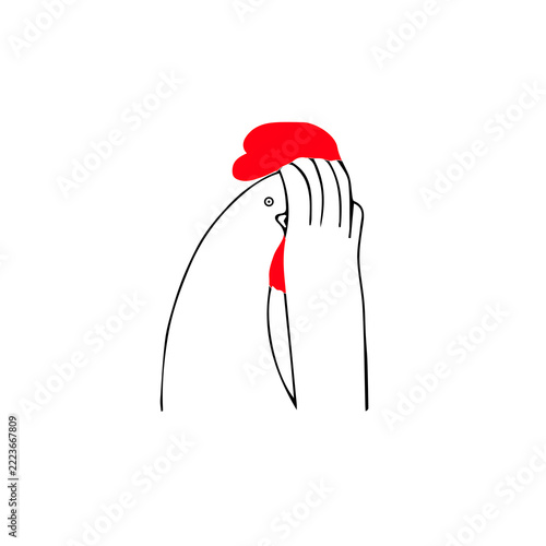 Funny Cartoon Rooster Covering Its Face While Wearing a Santa Hat