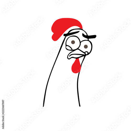Funny Cartoon Rooster Wearing a Red Santa Claus Hat Christmas Illustration