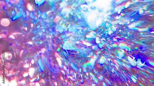 Diffraction of Laser Beams in an Ice Prism. The sunset light penetrates through the ice layer, creating bizarre light effects in the multitude of air bubbles