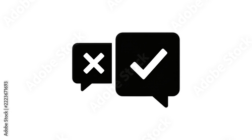 Black check mark and cross sign inside speech bubbles isolated on