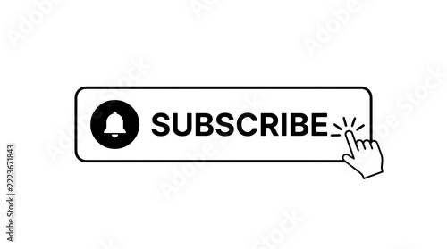 Subscribe button with notification bell icon and clicking hand cursor
