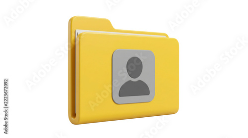 Yellow folder icon with user profile symbol isolated on transparent