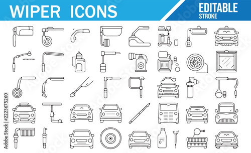 Car Wiper System Icon Collection for Automotive Industry and UI Design