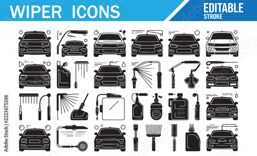 Professional Vehicle Windshield Cleaner Icons Pack in Editable Vector Style