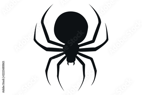 Spider silhouette. Halloween scary spider logo icon decoration. Arachnid, widow, tarantula spider. Vector black spider isolated on white background.