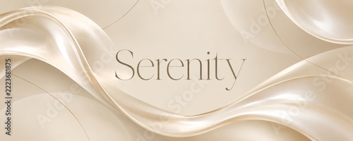 Pearlescent Cream Curves and Elegant Serif Text on Beige Banner