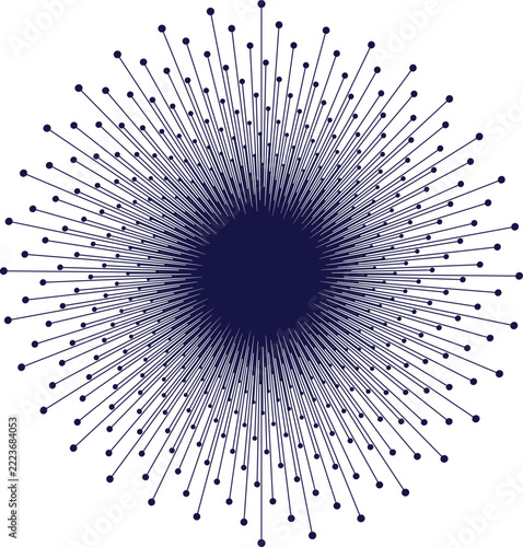 Dark blue sunburst radial lines graphic element for modern abstract