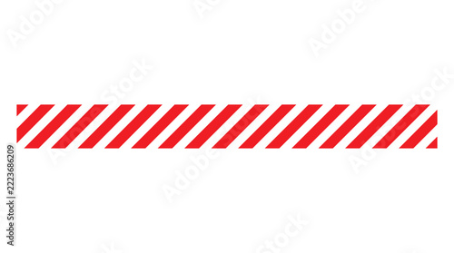 Horizontal strip with red and white diagonal warning stripes pattern for safety, caution, hazard, and construction site signage