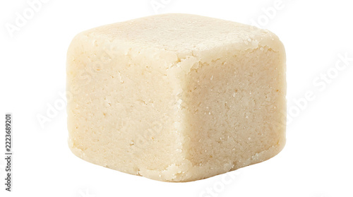 Close-up of marzipan cube showing texture and light reflection