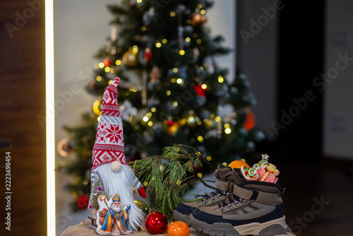 St Nicholas Day celebration with gingerbread, candy canes and gifts.