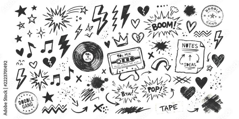 Fototapeta premium Set of black ink grunge brush strokes and circular splash frames for creative design projects